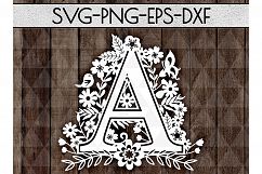 Letter A SVG Cutting File, Flowers Papercut DXF, EPS, PNG Product Image 2