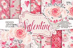 Watercolor Sweet Valentine digital paper pack 2 Product Image 1