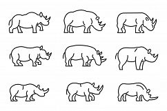 Rhino icons set, outline style Product Image 1