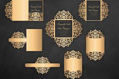 Laser cut wedding invitation Set, 5x7, Cricut Template, Gate Fold, Tri fold pocket Envelope, Bellyband - SVG, DXF, Cricut, Silhouette Cameo Product Image 1