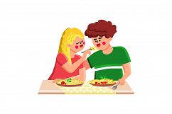 Pasta Meal Eating Boy And Girl Together Vector Product Image 1