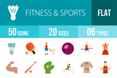 50 Fitness &amp; Sports Flat Multicolor Icons Product Image 1