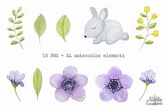 Watercolor hares and flowers Product Image 2