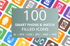 100 Smartphone &amp; Smartwatch Filled Round Corner Icons Product Image 1