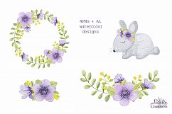 Watercolor hares and flowers Product Image 3