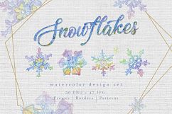 Watercolor colorful snowflakes PNG set Product Image 1