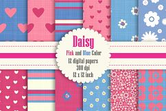 12 Daisy Flower Digital Paper in Pink and Blue Color Product Image 1