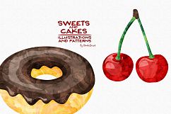Sweets and Cakes Watercolor Illustrations &amp; Patterns Product Image 5
