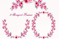 WATERCOLOR CHERRY BLOSSOMS Clipart Commercial Use Wedding Floral Wreaths Petals &amp; Branches Spring Flower Bouquets Sakura Graphics Product Image 3