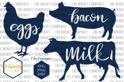 Farmhouse SVG PNG DXF Signs Hand Lettered Cow Pig Chicken Milk Bacon Eggs Download Silhouette Cricut Cut Files Cutting Machine Vector Product Image 1