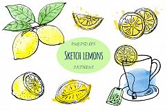 Sketch lemons. Watercolor. Vector. Product Image 1