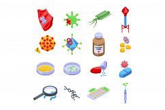 Antibiotic resistance icons set, isometric style Product Image 1