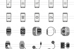 100 Smartphone &amp; Smartwatch Flat Greyscale Icons Product Image 2
