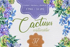 Colorful cactuses PNG watercolor set Product Image 1
