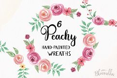 Watercolor Peachy Clipart Wreaths Flowers Garlands Floral Pink Purple Product Image 1