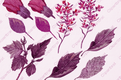 TROPICAL FLORAL Clipart Commercial Use Watercolor Hibiscus Hawaiian Flowers Wine Pink Burgundy &amp; Ultra Violet Metallic Wreaths Invitation Graphics Product Image 6