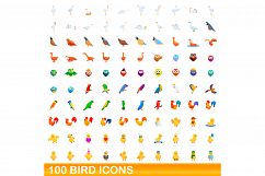 100 bird icons set, cartoon style Product Image 1