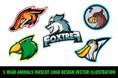 5 Head Animals Mascot Logo Design Vector Illustration Product Image 1