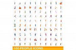 100 people icons set, cartoon style Product Image 1