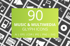 90 Music &amp; Multimedia Glyph Inverted Icons Product Image 1