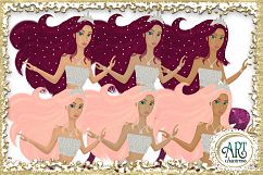 Mermaids Clipart design in Pink and Purple gold glitter - Huge Set of : PNG files Product Image 5