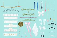 Watercolor wedding outfit on hangers and cloth hooks Product Image 3