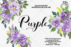 Purple Flowers Watercolor Clip Art Product Image 1