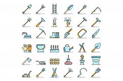 Gardening tools icons set line color vector Product Image 1