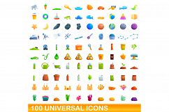 100 universal icons set, cartoon style Product Image 1