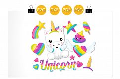 Rainbow Unicorn cutting files svg, dxf, pdf, eps included - cut files for cricut and silhouette - Cutting Files SG Product Image 2