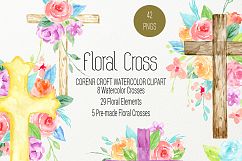 Watercolor clipart floral cross Product Image 1
