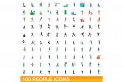 100 people icons set, cartoon style Product Image 1