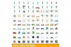 100 car icons set, cartoon style Product Image 1