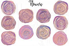 Floral and Glitter Clipart, Purple Flowers Graphics Product Image 2