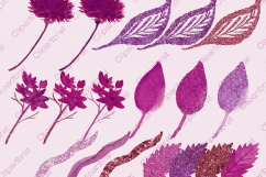 TROPICAL FLORAL Clipart Commercial Use Watercolor Hibiscus Hawaiian Flowers Wine Pink Burgundy &amp; Ultra Violet Metallic Wreaths Invitation Graphics Product Image 4