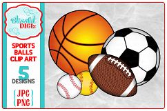 Sports Balls Clip Art - Baseball/Football/Soccer/Basketball Product Image 1