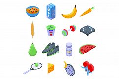 Healthy lifestyle icons set, isometric style Product Image 1