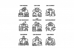 Car Repair Garage Set Icons Vector Black Illustration Product Image 1