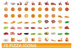 70 pizza icons set, cartoon style Product Image 1