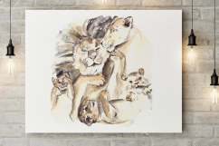 Lion Family - Watercolor Print + Clip Art Product Image 1