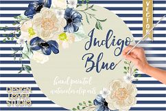 Watercolor Indigo Blue floral clip arts Product Image 1