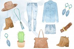 Watercolor Cowgirl Clothes Clipart, Country Clipart, Western Graphics Product Image 2