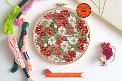 Flowers Pink Red Cross Stitch pattern PDF Embroidery design Product Image 1