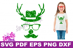 Svg Distressed Grunge Christmas vintage reindeer shirt svg files for cricut or silhouette, Reindeer with glasses red nose mustache hat svg printable Product Image 2