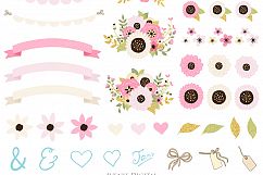 Pink and Gold Mason Jar Floral Wedding Clipart Product Image 3