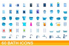 60 bath icons set, cartoon style Product Image 1