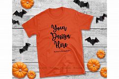 Halloween Fall Orange Gildan Tshirt Mock Up Flat Lay Display Product Image 1