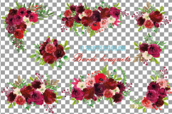 Boho Burgundy Red Watercolor clip art, floral bouquets png Product Image 2