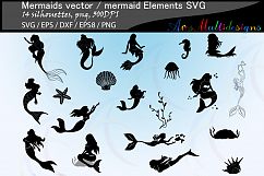 Mermaid silhouette / water girls / High Quality / beauty girl silhouette / mermaid vector / mermaid vector / EPS / PNG / SVG / DXf / mermaid elements Product Image 1