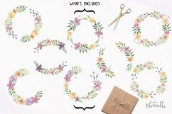 Watercolor Floral Wreaths 8 Garlands Pretty Flowers Set Pink Product Image 2